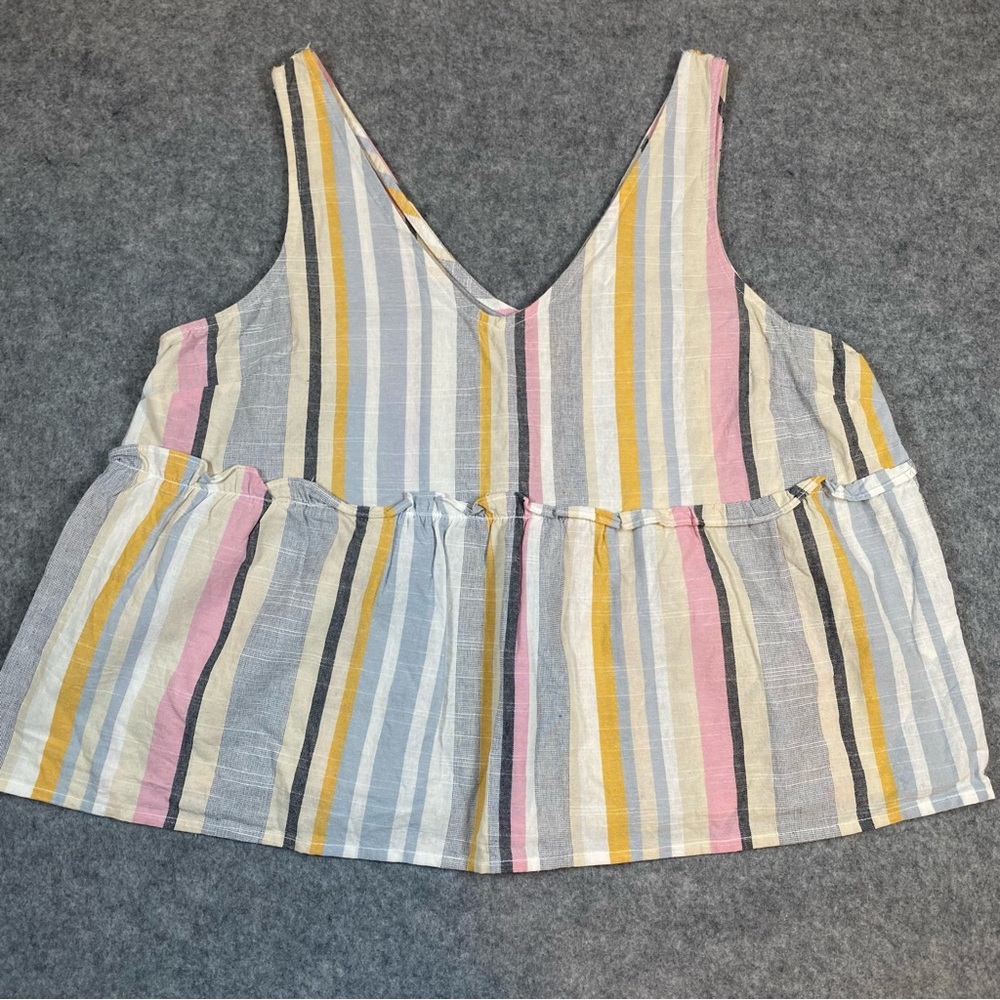 Blu Pepper Striped Woven Tank Top Sleeveless Women’s Size L Multicolor Cotton